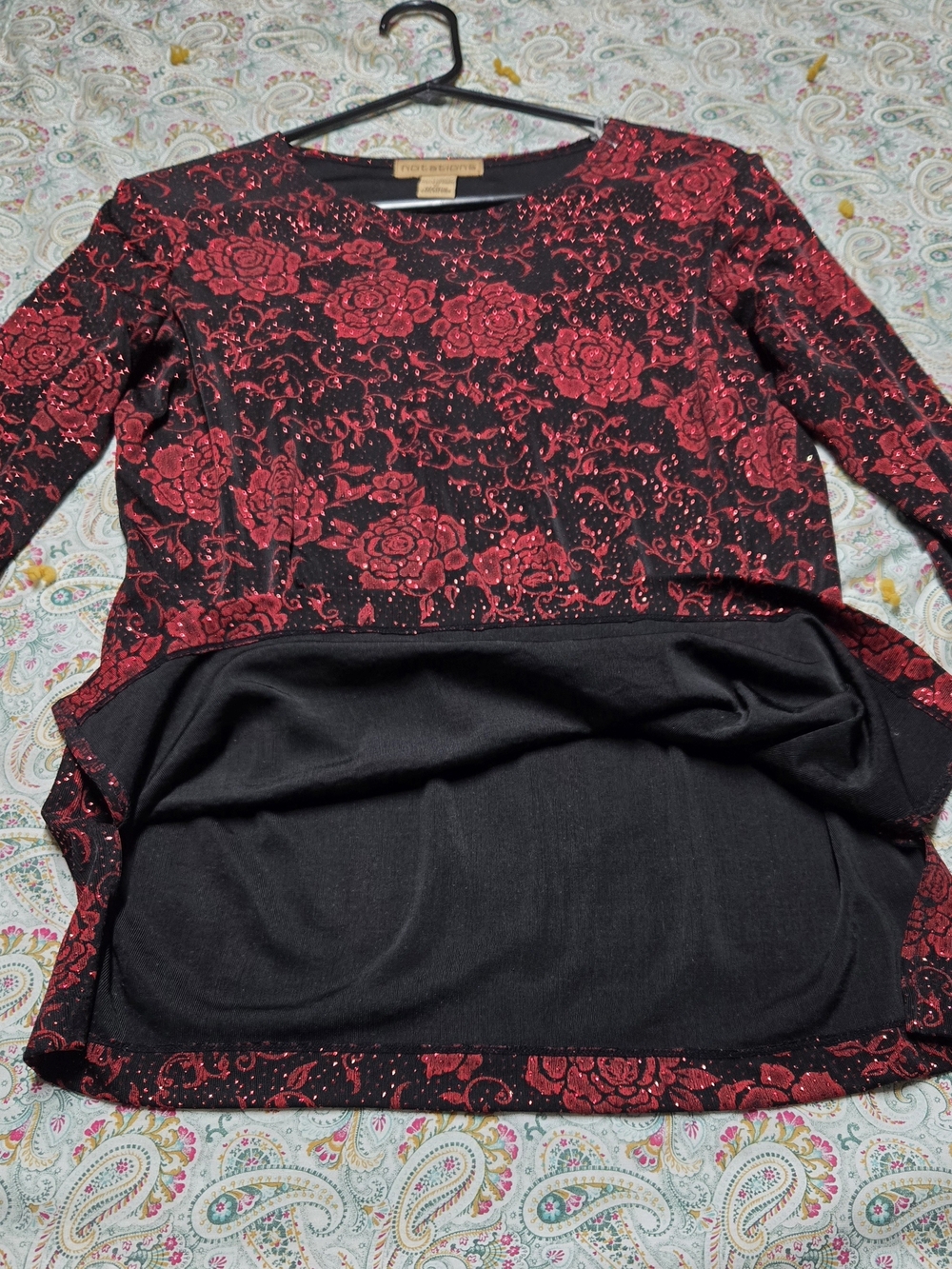 Notations Red Floral Glitter Long-Sleeve Tunic Top